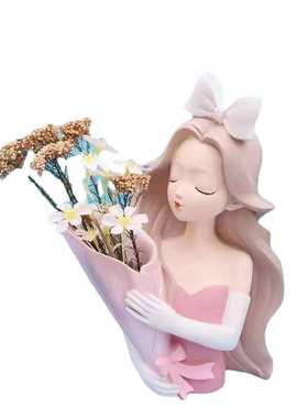 轻奢爱丽丝女孩创意摆件捧花花瓶家居装饰品桌面客厅电视柜摆设