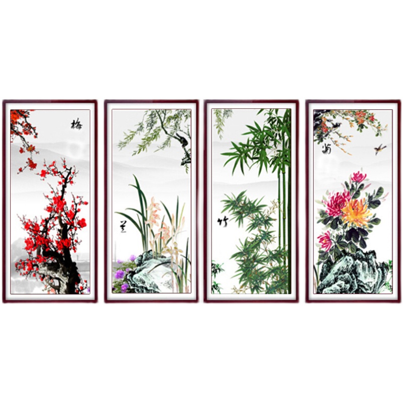 5d客厅钻石画满钻2024新款梅兰竹菊点粘贴十字绣砖石画四君子扇屏