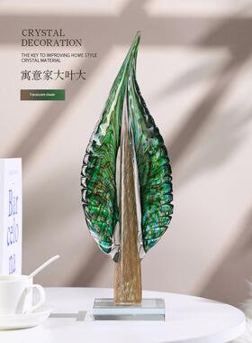 高档轻奢工高档摆件意艺术高树叶电视柜玄创关客厅级入户玻璃艺装