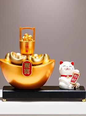 聚宝盆招财猫聚财水风摆件办公室博古架高档装饰品创意一桶金元宝
