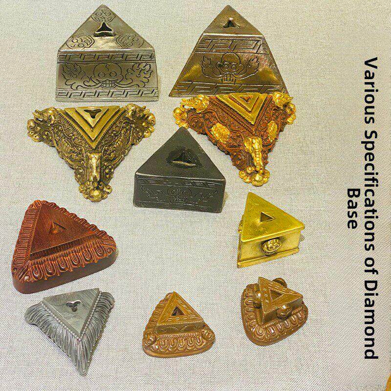 福缘汇 尼泊尔工艺紫铜雕刻金刚杵底座普巴橛三角降魔杵配座 摆件