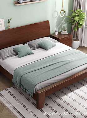 北欧实木床1.2m1米5现代简约主卧大床1.8米双人床中小户型经济型