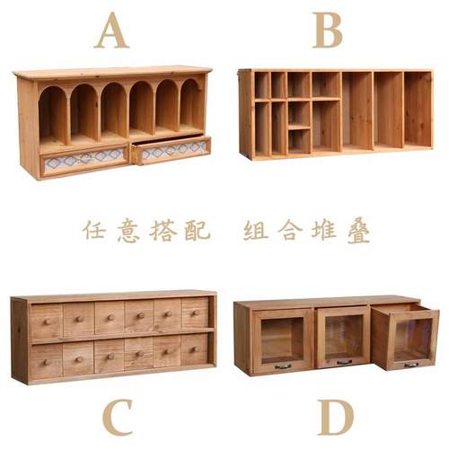 ALI6叁杉复古桌面收纳盒抽屉式木质置物柜手账文具画笔书桌整理置