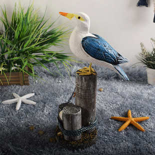 创意树桩海鸟摆件 饰 复古做旧裂纹鸟摆设工艺品礼品 装 地中海风格