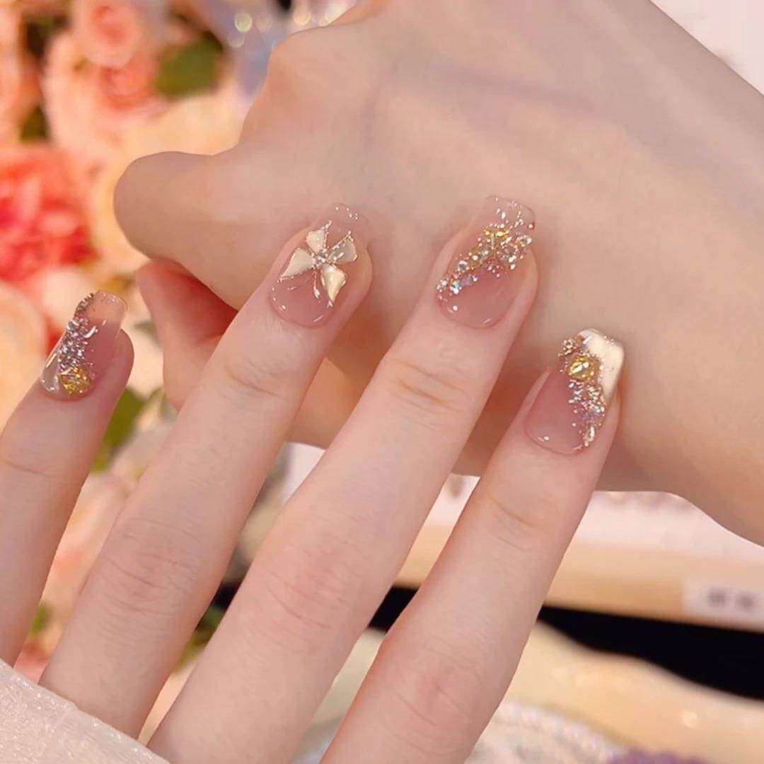 【流光】纯手工穿戴甲高级感猫眼美甲手气质甲片百搭仙女蝴蝶结款