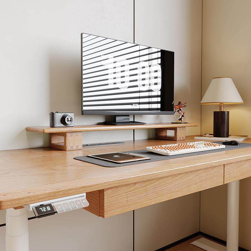 樱桃木实木电动升BFN降作桌工办学电竞儿习公童电脑桌智能桌子