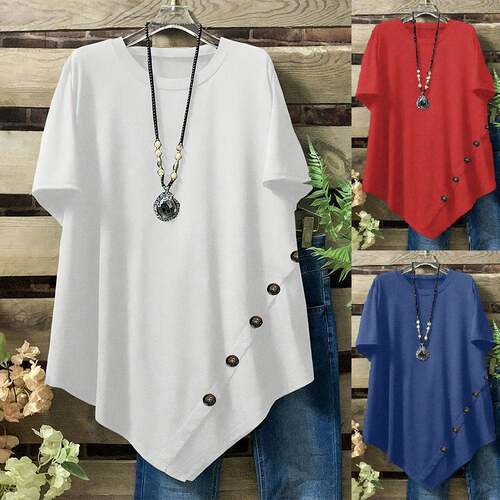 Summer New Plus Size Loose Fit Short Sleeve Irregular Hem