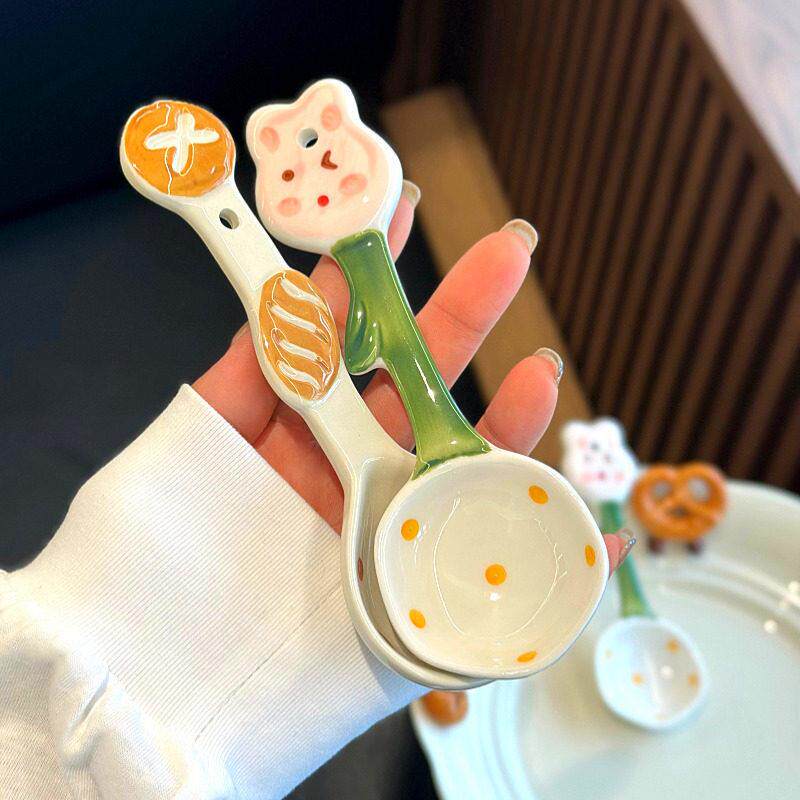 可爱少女心兔子面 面包仙女陶瓷勺汤匙汤勺家用甜品儿童稀饭米饭