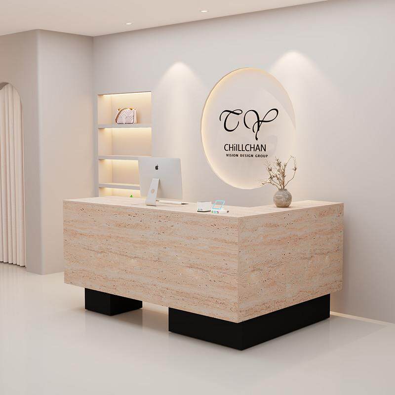 简约女装店铺收银柜台服装店转角吧台桌L形黑色柜台瑜伽店接待前