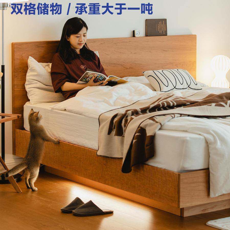 /有仓床·大容量储物功能的全实木箱体床日式防潮高箱悬浮床