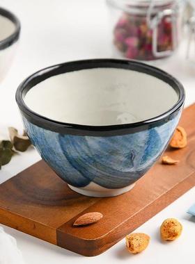 侣手绘情饭瓷F777559T碗陶餐具工手粗陶水彩花瓣