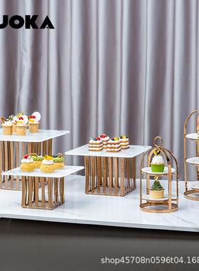 糕轻奢不锈钢0860心架甜品台摆件冷助餐水果蛋展示盘自餐厅茶歇点