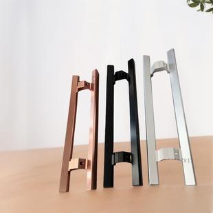 加厚铝合金大门拉手有无框玻璃门拉手黑色木门把手长肯德基弯脚斜