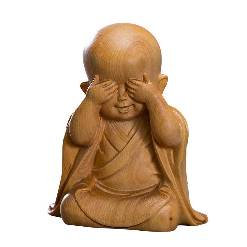 黄杨木雕刻手把件随身实木逍遥自在小沙弥禅意和尚家居工艺品摆件