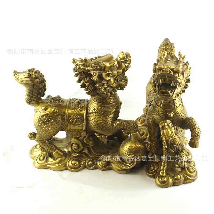 云麒麟戏珠送子黄铜麒祥麟QQK摆件一铜对家居摆工艺饰礼品