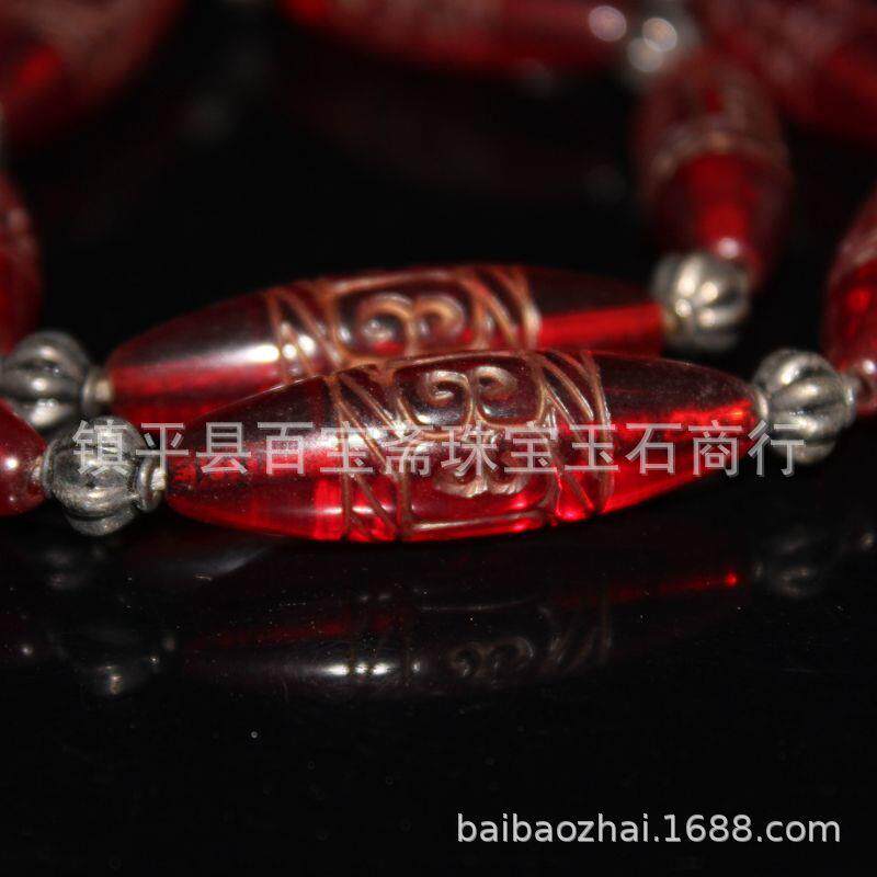 古珠老珠子老琉璃回纹桶珠珠串珠链 红色老琉璃配珠配饰收藏