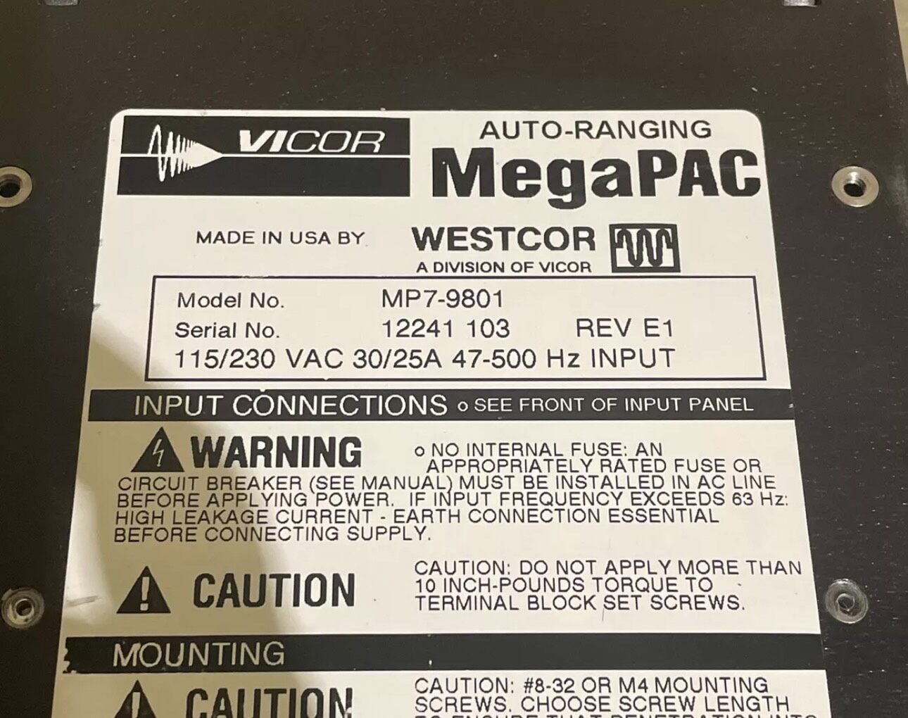 Vicor / Westcor Auto-Ranging M