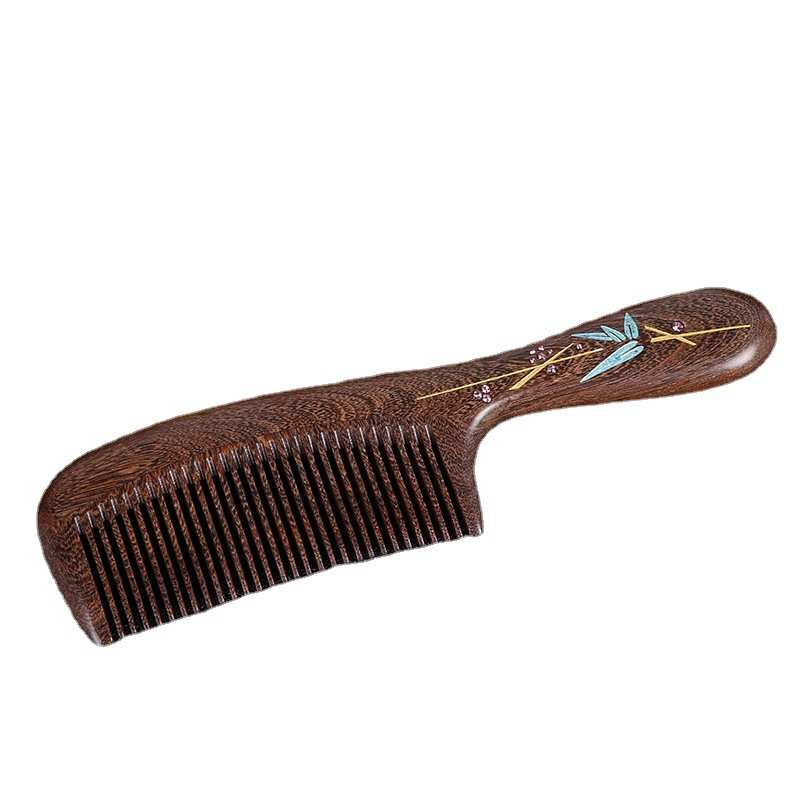 厂家批发檀木梳鸡翅木梳子描金点钻彩绘按摩梳子古典工艺礼品梳子