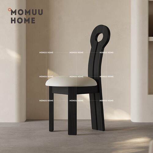 MOMUU中古实木餐椅高级感黑色家用餐桌椅覆古设计师靠背钥匙椅子