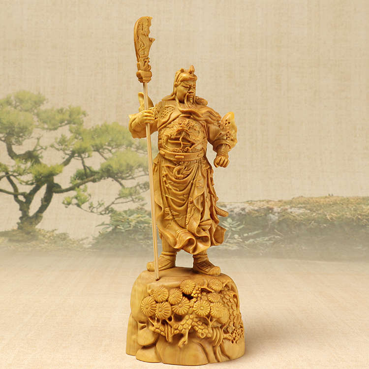 黄杨木雕新中式家居饰品摆件木质把玩财工艺品武财神关公关云长