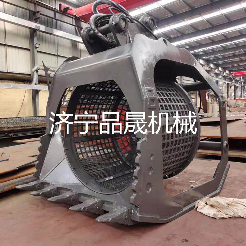 挖掘机旋转筛分斗土壤细节砂石分离挖掘机网格斗挖掘机滚筒筛