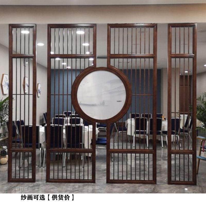 新中式实木镂空室内客厅酒店饭店火锅店装修花格玄关屏风隔断纱画