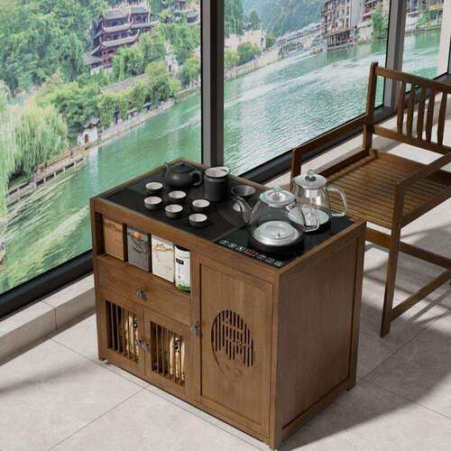 新中式茶桌家用茶台茶水柜客厅带轮餐边柜阳台泡茶小茶几办公商用
