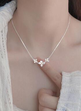 999足银三朵栀子花项炼女轻奢小众锁骨炼2025新款爆款送女友礼物