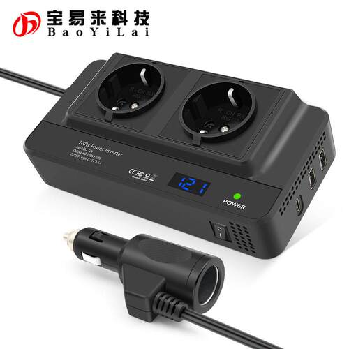 200W Car Power Inverter Type-C PD快充 多功能12V车载逆变器