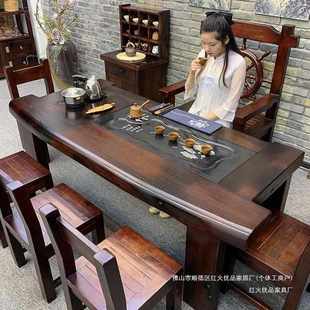 老船木茶桌椅组合中式实木功夫茶几方形家用茶台整装乌金石全自动