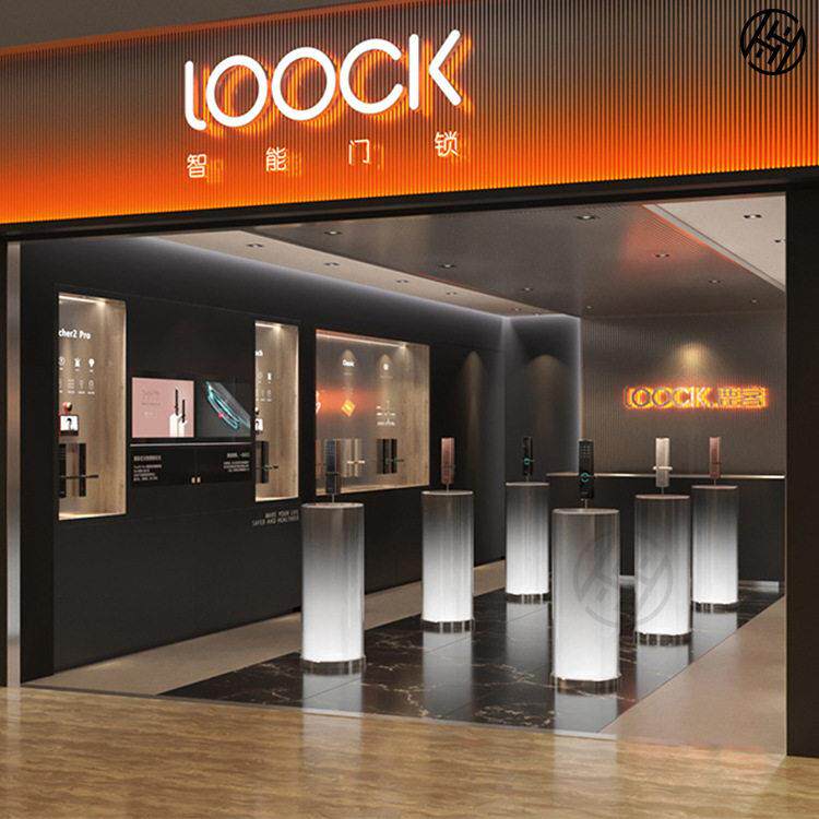 智能门锁体验店展示墙柜定制智能锁展示台圆形中岛台智能产品岛台