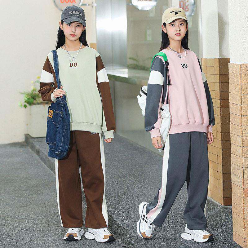 胖女童运动卫衣套装春秋2023新款小胖子加加大中大童休闲两件套