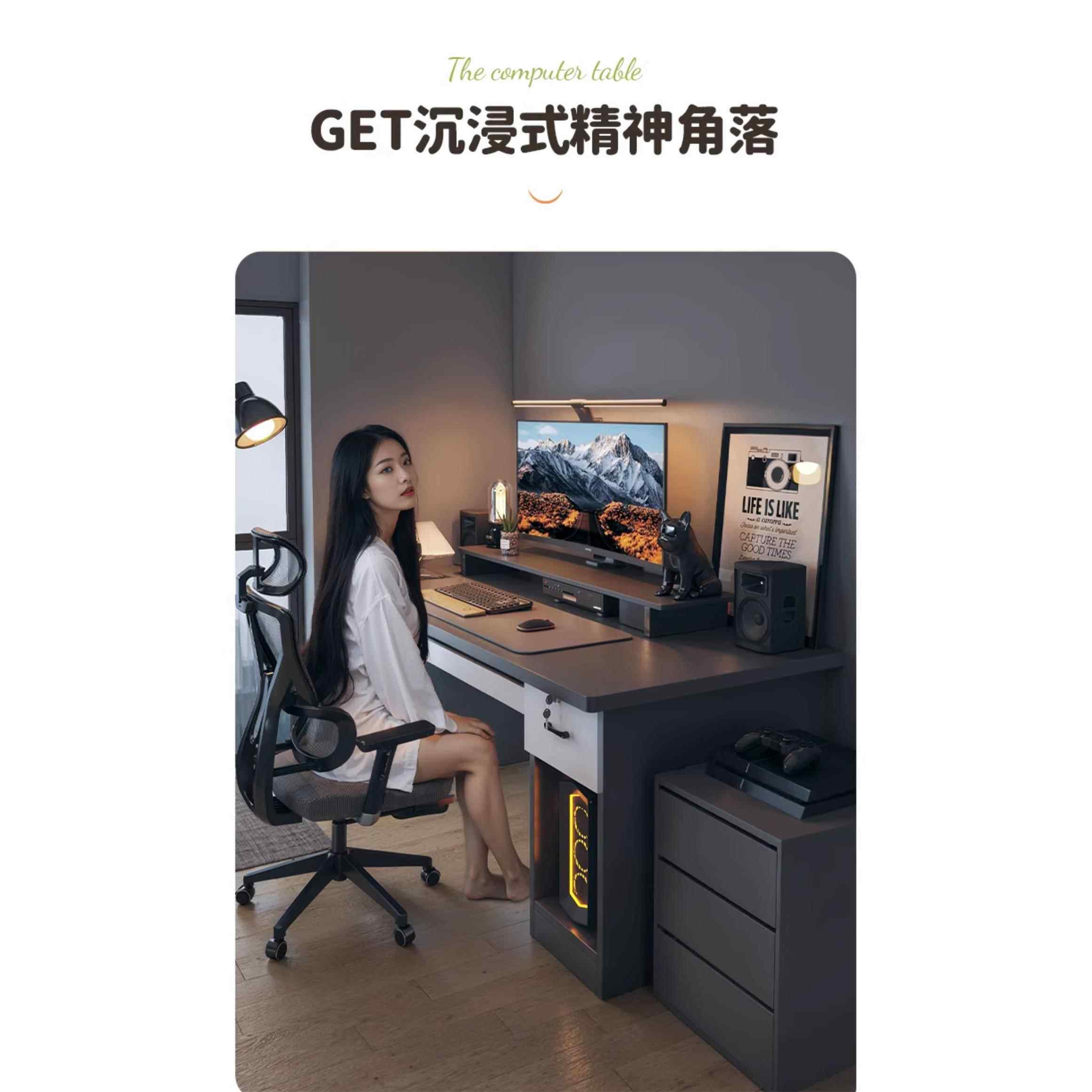 实木电脑桌台式书桌家用简约办公桌椅卧室带抽屉可放主机桌子工厂