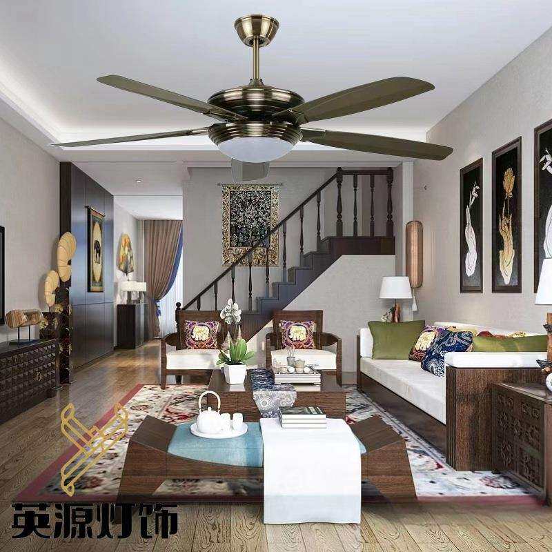 跨境东南亚56寸胶叶客厅餐厅工业风扇灯吊扇灯中山灯具复古风