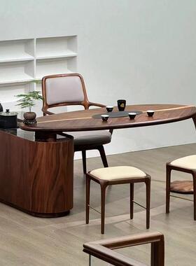 新式北中美黑胡桃异木树叶茶桌10026094椅组轻奢实木茶台合形泡茶