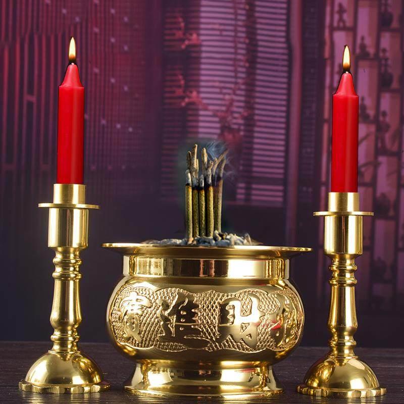供佛用品黄铜两用烛台财神供具家用招财进宝香炉碗拜神贡关公香炉