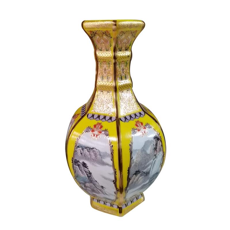 景德镇陶瓷器金丝法郎粉彩花瓶中式家居客厅柜插花装饰品摆件