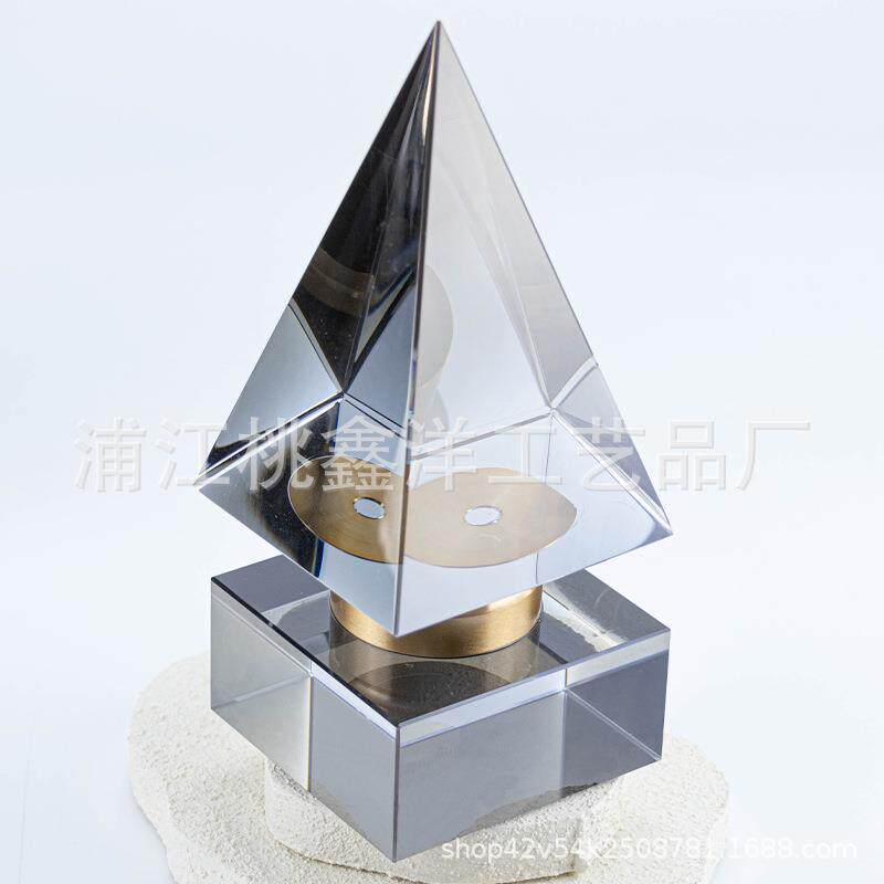 轻奢电镀金字塔水晶摆件软装装饰品样板房玄关客厅民宿别墅工艺品
