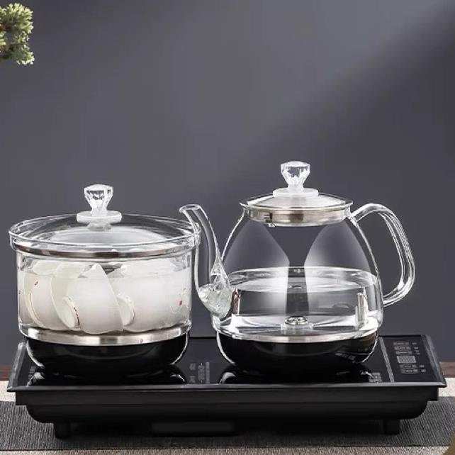底部上水全自动电热烧水壶泡煮茶电磁炉泡茶炉功夫茶具玻璃双炉套