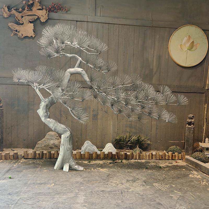 仿真迎客松落地装饰牙签松树银色枯树造景假树新中式软装造景摆件