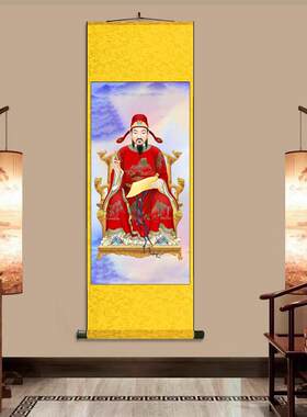 文昌帝君神像画茶楼挂画卷轴字画丝绸壁画家用书房客厅文曲星画像