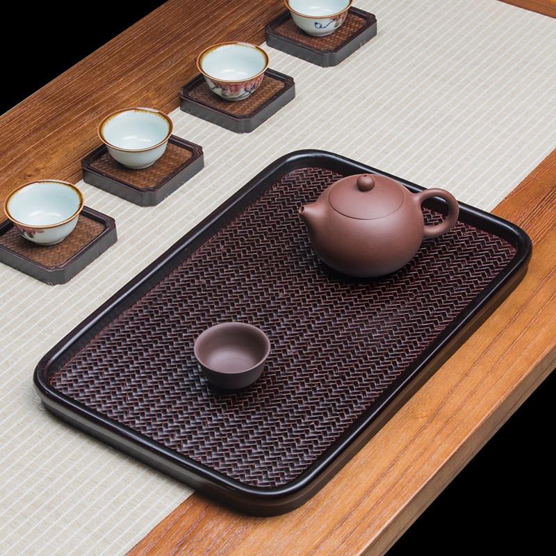 竹编中式托盘垫子 长方形干泡台 功夫茶具零配 家用水杯竹制茶盘