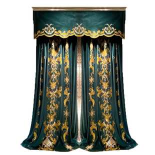 高档奢华别墅欧美绒布绣花遮光客厅窗帘成品窗帘布艺绣品帘头批发