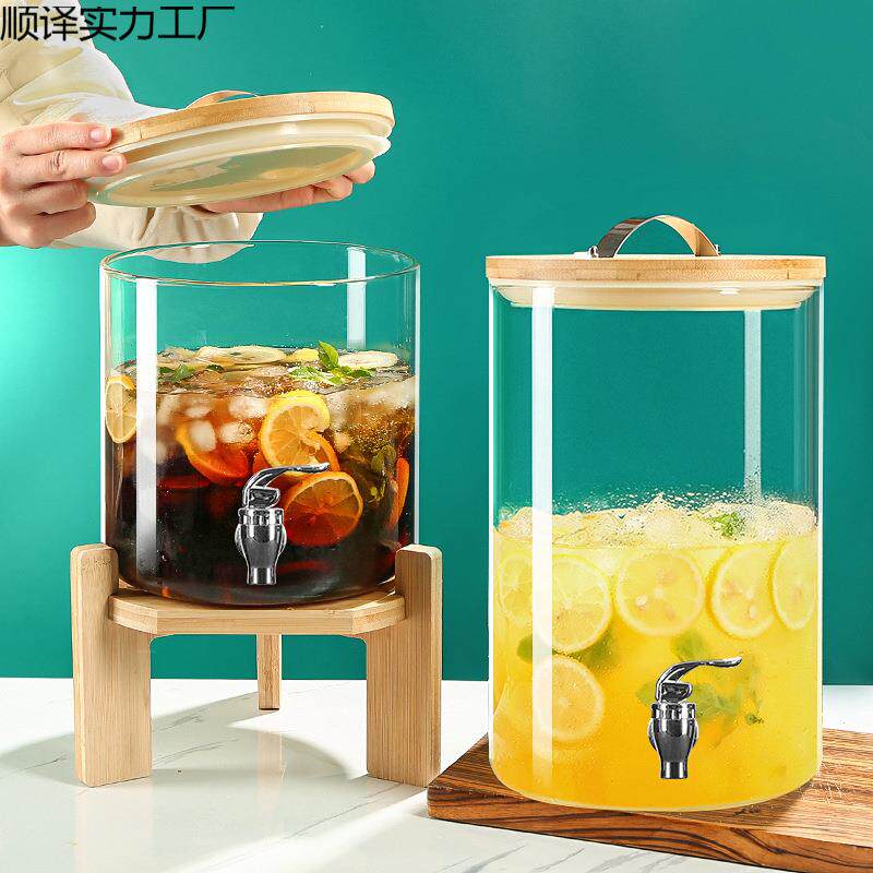 玻璃冷水茶耐高温带龙自助饮料头壶桶泡柠檬您顺译水果汁鼎凉水壶