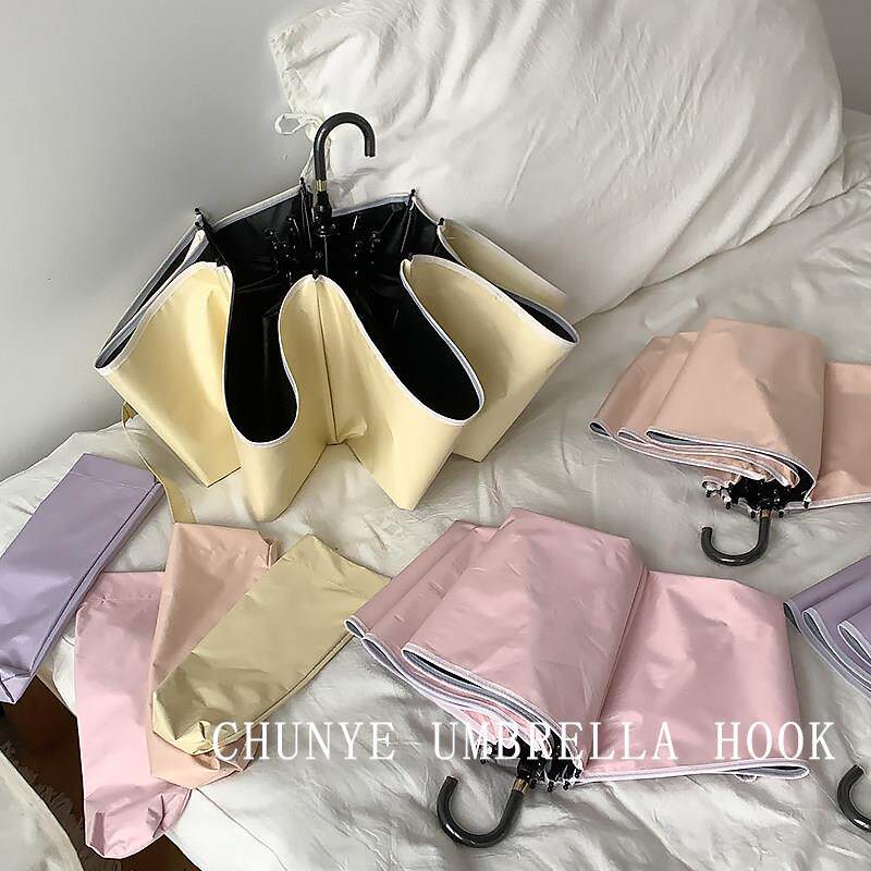 气质遮阳伞女防晒防紫外女弯钩折叠黑胶遮阳纯色大自动晴雨两用伞