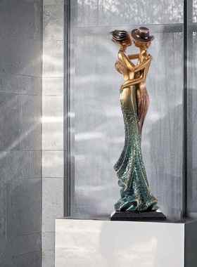 新款现代抽象塑客厅玄关电视柜摆件轻奢高档细长型艺术装饰品可∑