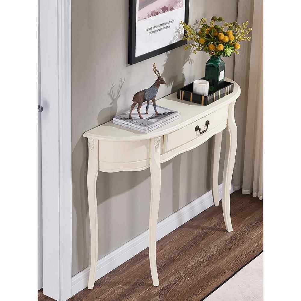 实木玄关柜美式半圆靠墙玄关台简约欧式玄关桌入户过道装饰轻法式