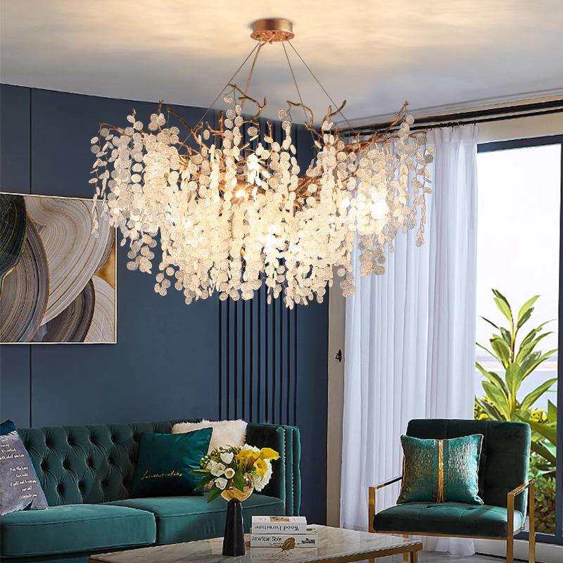 法式餐厅轻奢水晶吊灯全铜树枝美式现代客厅卧室主灯吧台创意灯具