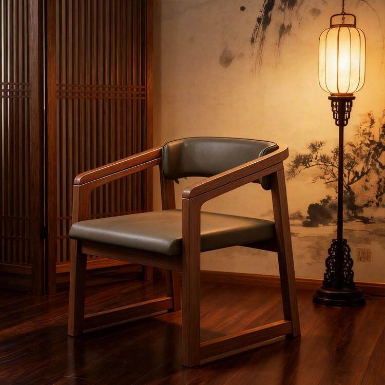 实木茶桌椅回字会议椅子酒店餐厅泡茶椅中古书房靠背主人餐桌椅子