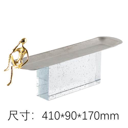 轻奢小金人水晶底座金属果盘摆件样板房客厅酒店玄关酒柜家居饰品